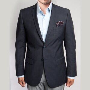 Plaid on Black Mens Sport Coat Slim-Fit Blazer, Orange and Blue